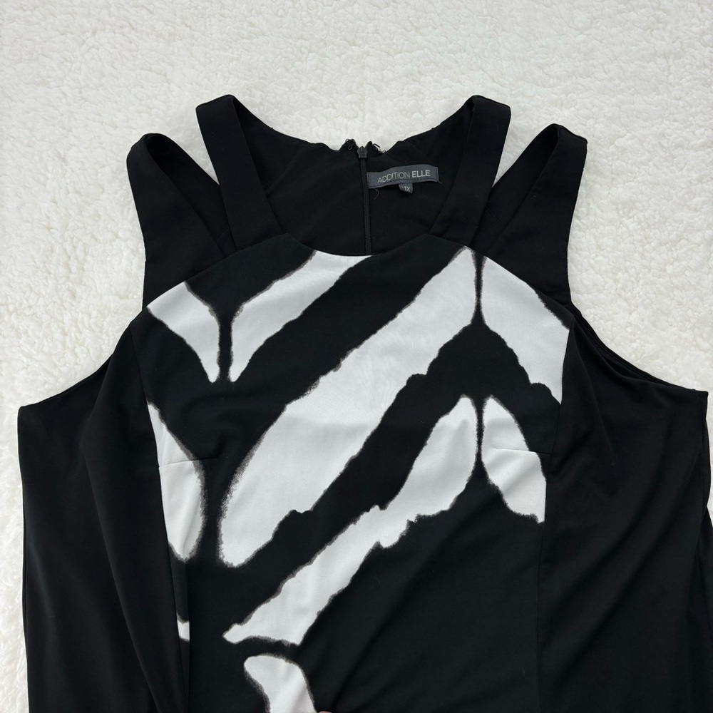 Addition Elle 1X Black Sleeveless Midi Dress with White Geometric Design - Picture 15 of 16
